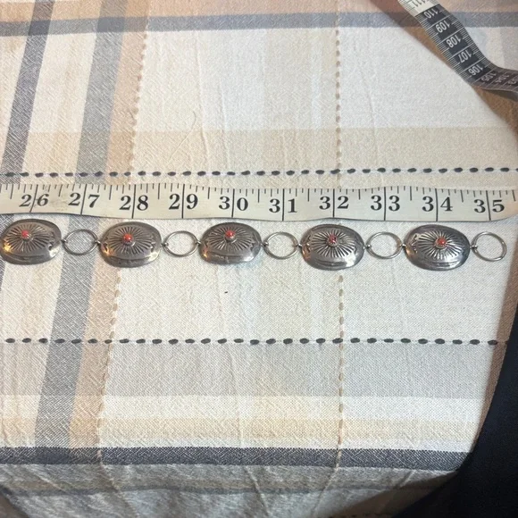 Vintage Sterling Silver Coral Stone Concho Belt . - Picture 9 of 13